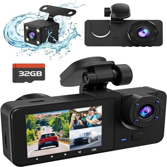 Ultra HD 4K Dash Cam with 32GB Storage – Dual Front & Rear Views, Night Vision, 2.0'' IPS Display, 170° Wide Angle, WDR, 24-Hour Parking Mode, Loop Recording